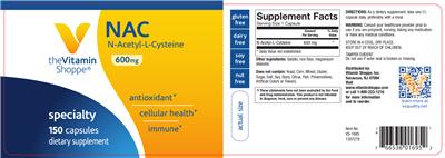 Photo of the The Vitamin Shoppe NAC 600 mg label