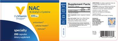 Photo of the The Vitamin Shoppe NAC 600 mg label