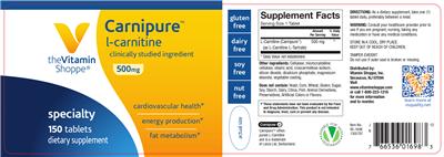 Photo of the The Vitamin Shoppe Carnipure L-Carnitine 500 mg label