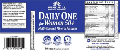 Photo of the Windmill Natural Vitamins Daily One for Women 50+ label
