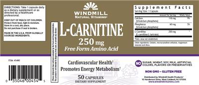 Photo of the Windmill Natural Vitamins L-Carnitine 250 mg label