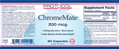Photo of the Protocol For Life Balance ChromeMate 200 mcg label
