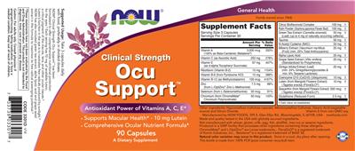 Photo of the NOW Clinical Strength Ocu Support label