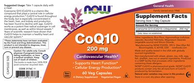 Photo of the NOW CoQ10 200 mg label