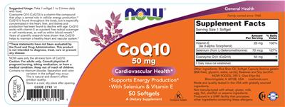 Photo of the NOW CoQ10 50 mg label