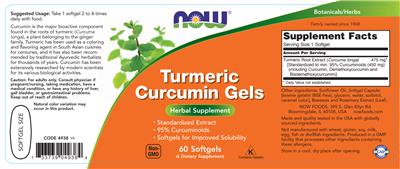 Photo of the NOW Curcumin Turmeric Gels label