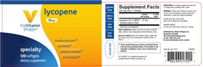 Photo of the The Vitamin Shoppe Lycopene 10 mg label