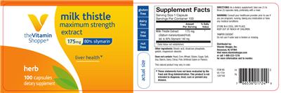 Photo of the The Vitamin Shoppe Milk Thistle Maximum Strength Extract 175 mg label
