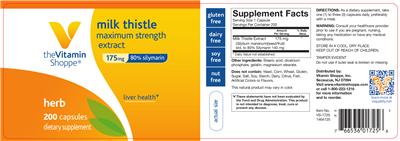 Photo of the The Vitamin Shoppe Milk Thistle Maximum Strength Extract 175 mg label