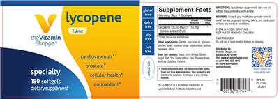 Photo of the The Vitamin Shoppe Lycopene 10 mg label
