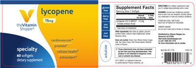 Photo of the The Vitamin Shoppe Lycopene 15 mg label