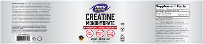 Photo of the NOW Sports Creatine Monohydrate label