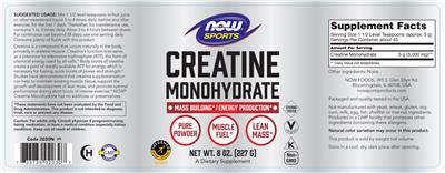 Photo of the NOW Sports Creatine Monohydrate label