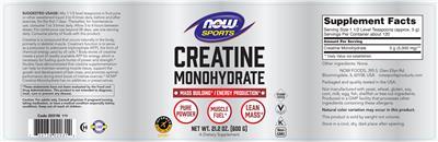 Photo of the NOW Sports Creatine Monohydrate label