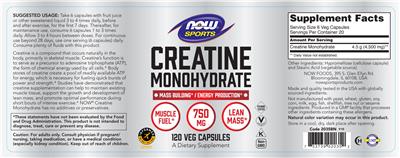 Photo of the NOW Sports Creatine Monohydrate label