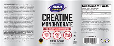 Photo of the NOW Sports Creatine Monohydrate label