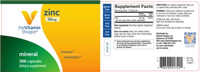 Photo of the The Vitamin Shoppe Zinc 50 mg label