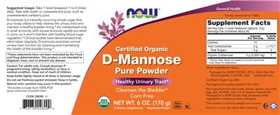Photo of the NOW D-Mannose Pure Powder label