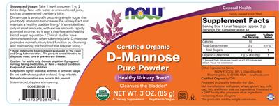 Photo of the NOW D-Mannose Pure Powder label