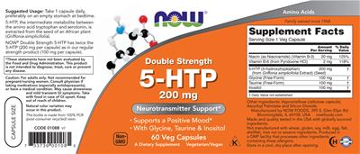 Photo of the NOW Double Strength 5-HTP 200 mg label