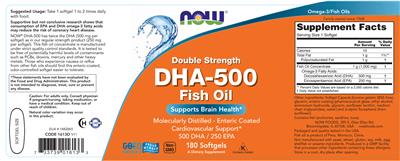 Photo of the NOW Double Strength DHA-500 label