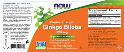 Photo of the NOW Double Strength Ginkgo Biloba 120 mg label