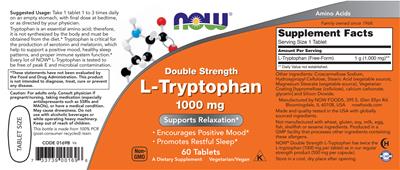 Photo of the NOW Double Strength L-Tryptophan 1000 mg label