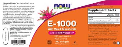Photo of the NOW E-1000 with Mixed Tocopherols label