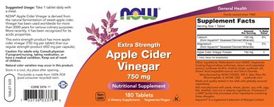 Photo of the NOW Extra Strength Apple Cider Vinegar 750 mg label