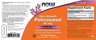Photo of the NOW Extra Strength Policosanol 40 mg label