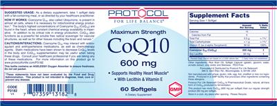 Photo of the Protocol For Life Balance Maximum Strength CoQ10 600 mg label