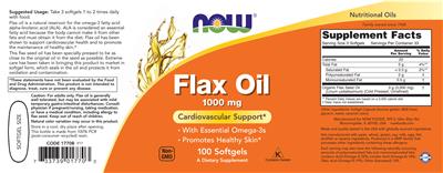 Photo of the NOW Flax Oil 1000 mg label