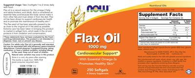 Photo of the NOW Flax Oil 1000 mg label