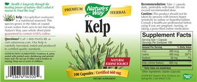 Photo of the Nature's Way Kelp Certified 660 mg label