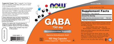 Photo of the NOW GABA 750 mg label