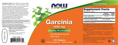 Photo of the NOW Garcinia 1000 mg label