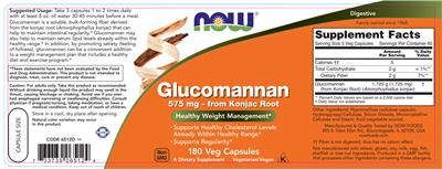 Photo of the NOW Glucomannan 575 mg label