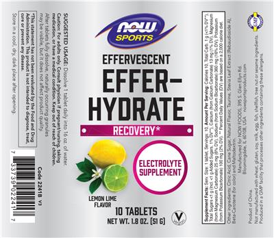 Photo of the NOW Sports Effervescent Effer-Hydrate Lemon Lime Flavor label