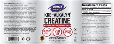 Photo of the NOW Sports Kre-Alkalyn Creatine 750 mg label
