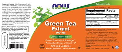 Photo of the NOW Green Tea Extract 400 mg label