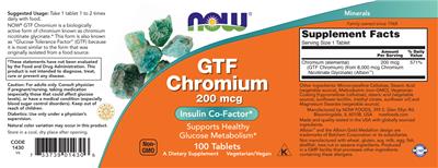 Photo of the NOW GTF Chromium 200 mcg label