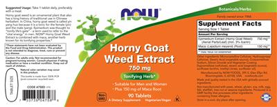 Photo of the NOW Horny Goat Weed Extract 750 mg label