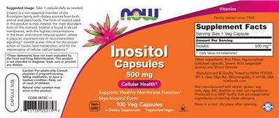 Photo of the NOW Inositol Capsules 500 mg label