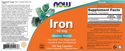 Iron 18 mg のラベル画像（NIH DSLD）