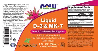 Photo of the NOW Liquid D-3 & MK-7 label