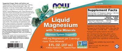 Photo of the NOW Liquid Magnesium with Trace Minerals label