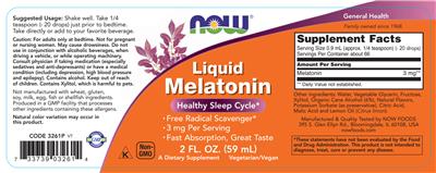 Photo of the NOW Liquid Melatonin label