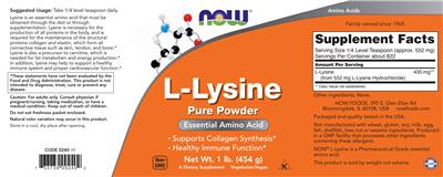 Photo of the NOW L-Lysine label