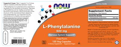 Photo of the NOW L-Phenylalanine 500 mg label