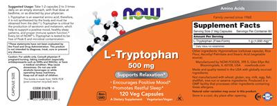 Photo of the NOW L-Tryptophan 500 mg label